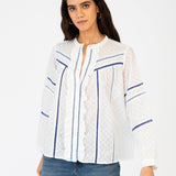 White Sylvester blouse with blue and details